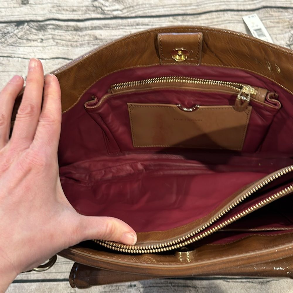 Elie Tahari Cognac Patent Leather Shoulder Bag with Front Buckle - Picture 5 of 13